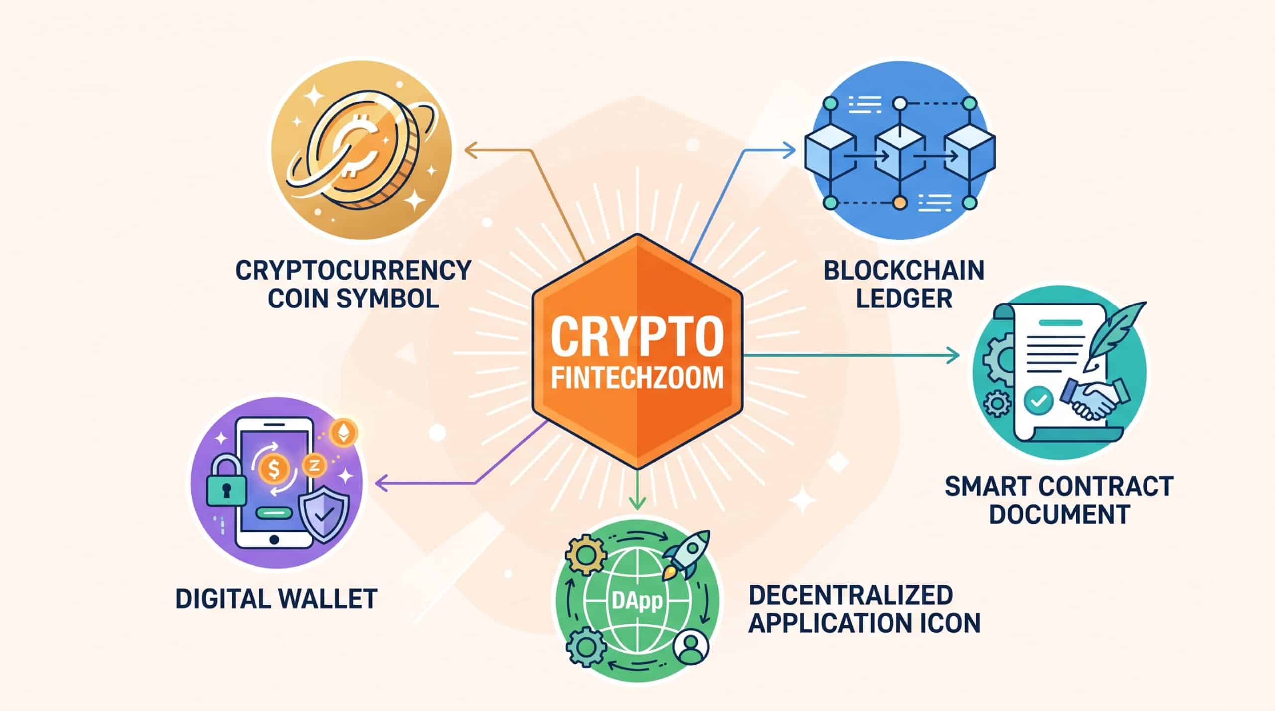 Unlock Wealth with Crypto Fintechzoom: A Guide 1 Conceptual diagram of the crypto fintechzoom ecosystem linking cryptocurrencies, blockchain, smart contracts, decentralized apps, and digital wallets.